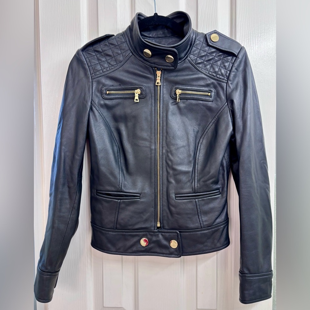 MODA International Genuine Leather Jacket Y2K Fitted‎ Moto in Black - SIZE XS